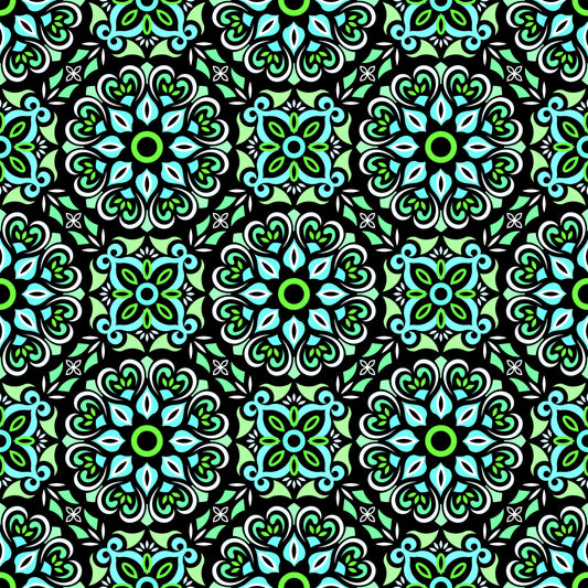 Turquoise - Green Mandala Fabric - 206