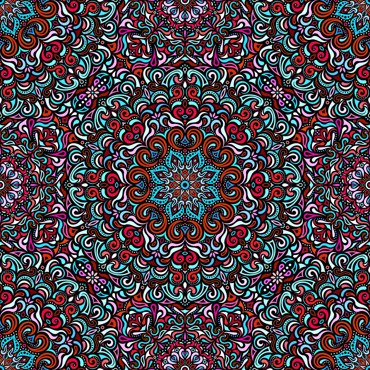 Turquoise - Red - Pink Mandala Fabric 2007.1