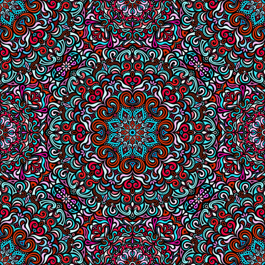 Turquoise - Red - Pink Mandala Fabric 2007.1