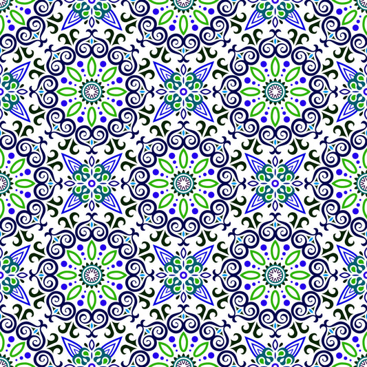 Blue - Green Mandala Fabric - 138i