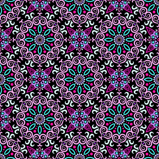 Pink - Turquoise - Purple Mandala Fabric - 138