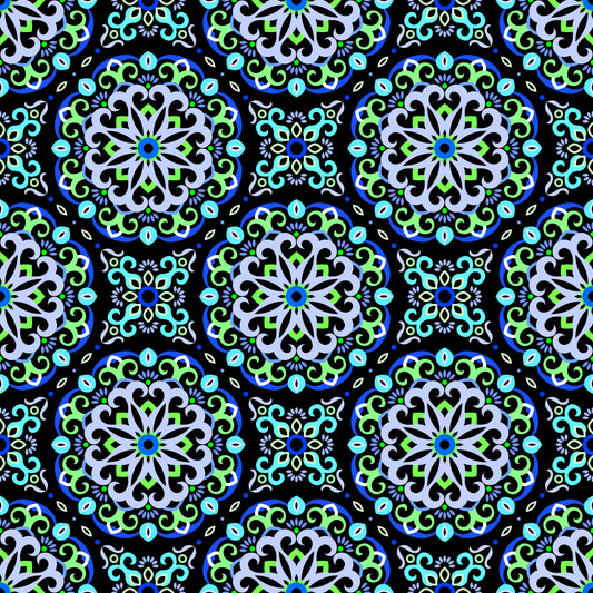 Turquoise - Blue - Green Mandala Fabric - 188