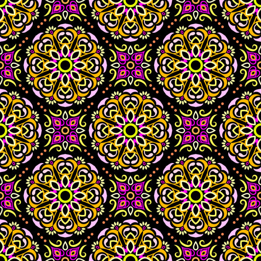 Yellow - Pink - Orange Mandala Fabric - 160