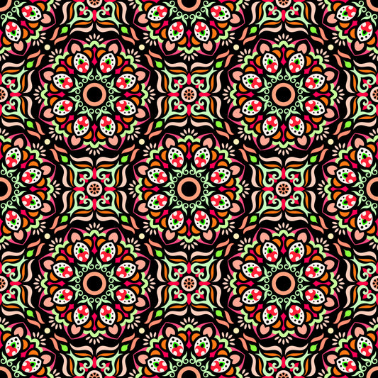 Orange - Green - Red Mandala Fabric - 186
