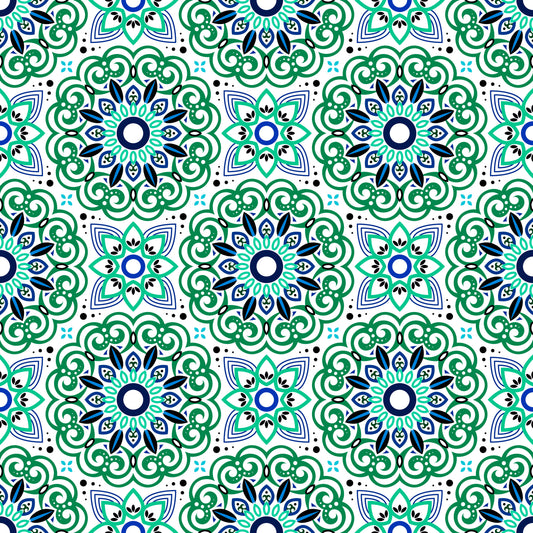 Turquoise - Blue Mandala Fabric - 149i