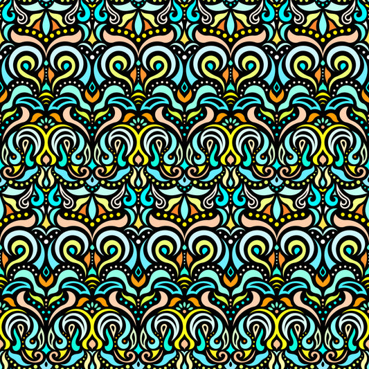 Turquoise - Yellow Abstract Doodle Fabric 1007