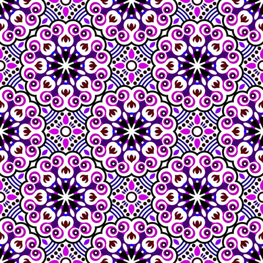 Purple - Blue - Burgundy Mandala Fabric - 132i