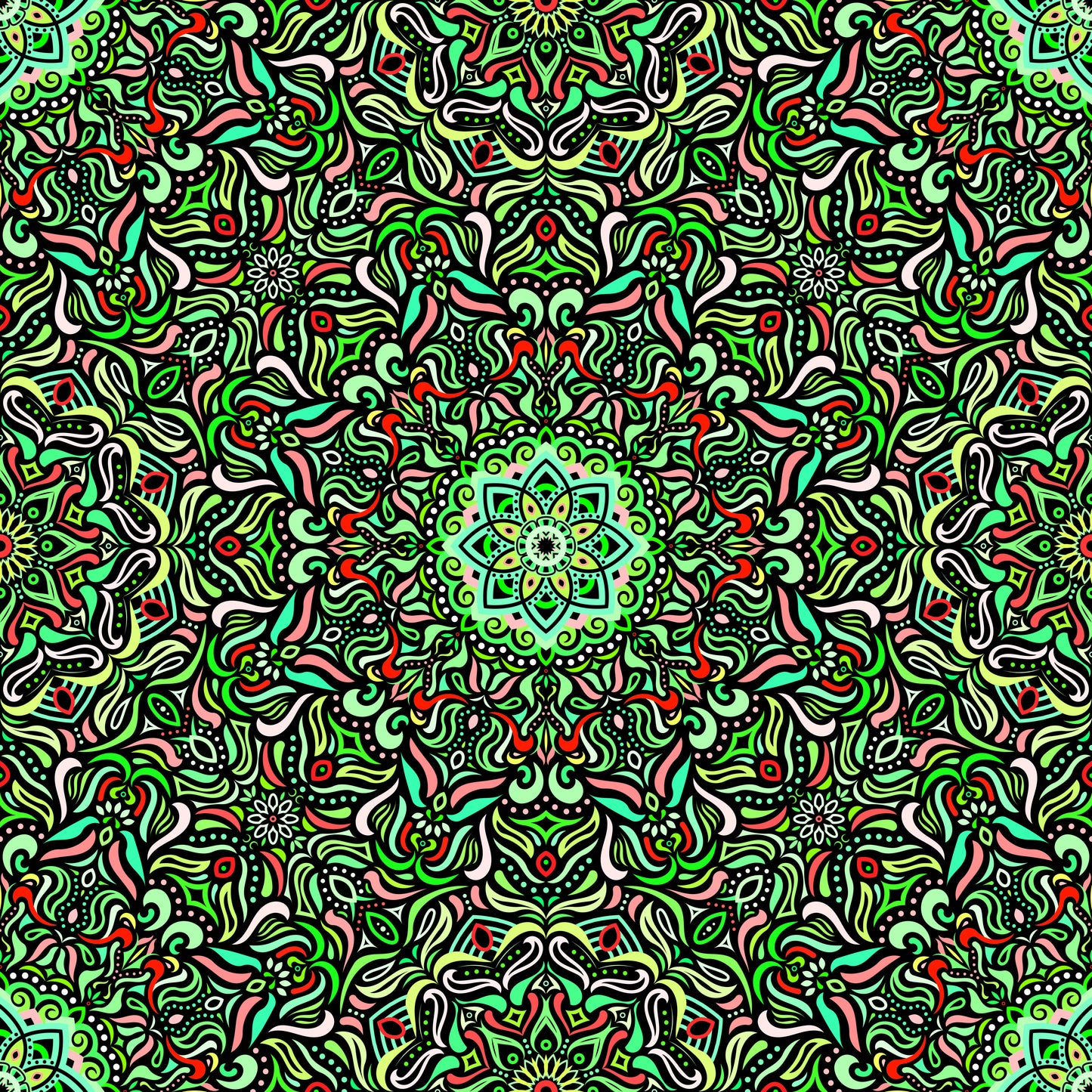 Green - Red Mandala Fabric 2009.1