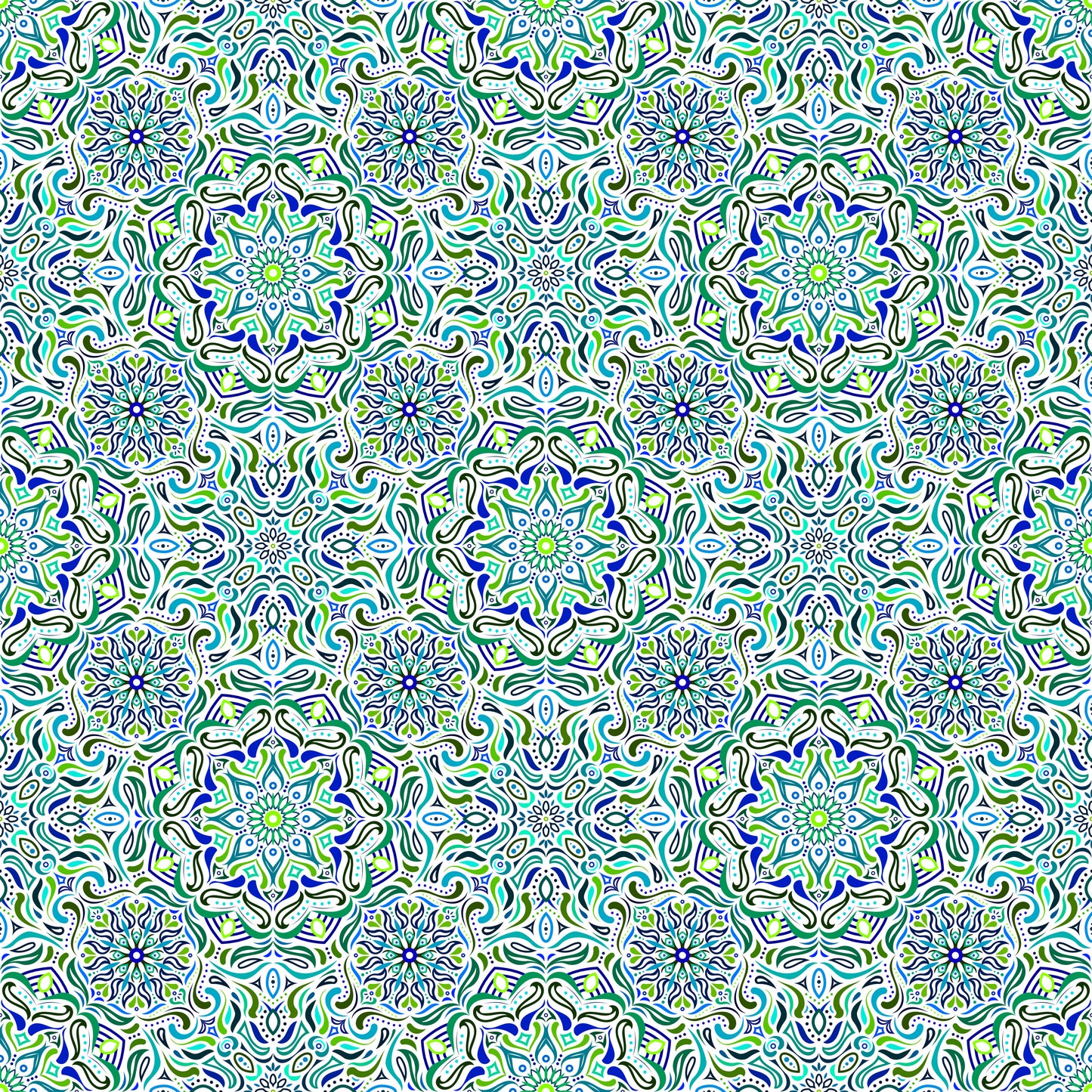 Turquoise - Green - Blue Mandala Fabric 2009.4i