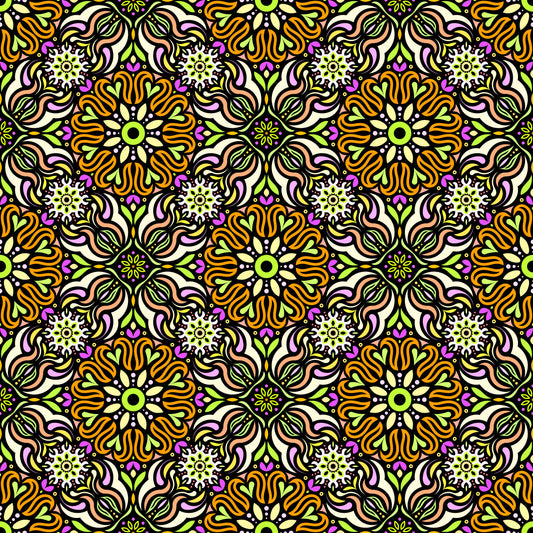 Yellow Green - Pink - Mandala Fabric 2009.2
