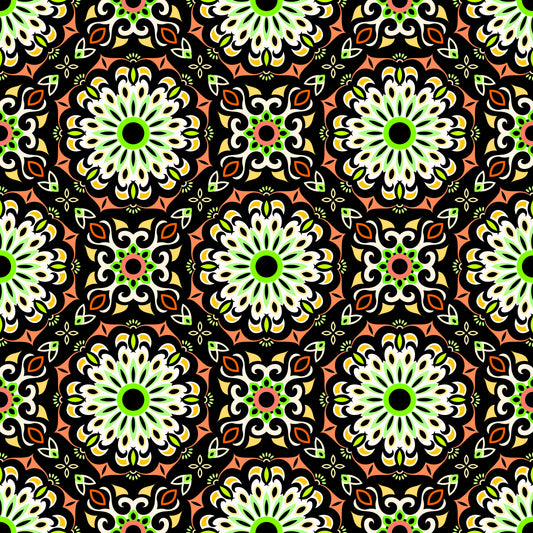 Orange - Green - Yellow Mandala Fabric - 198