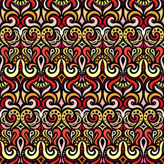 Red - Orange - Yellow Abstract Doodle Fabric 1001