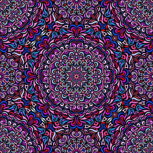 Pink - Blue - Red Mandala Fabric 2005