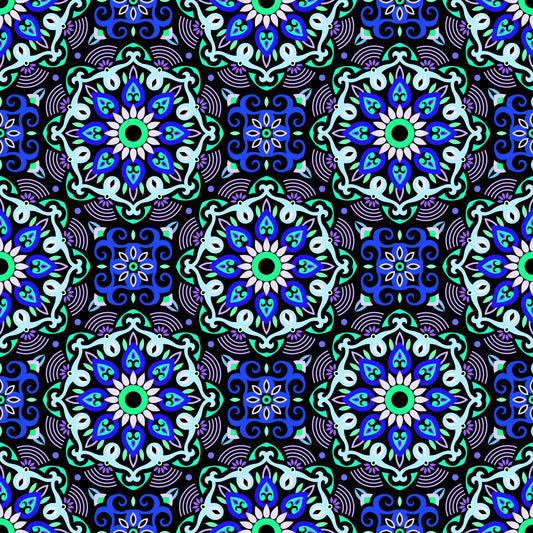 Blue - Turquoise - Purple Mandala Fabric - 140