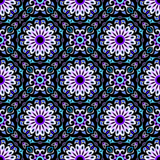 Turquoise - Blue - Purple Mandala Fabric - 198