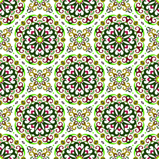 Green - Red Mandala Fabric - 188i
