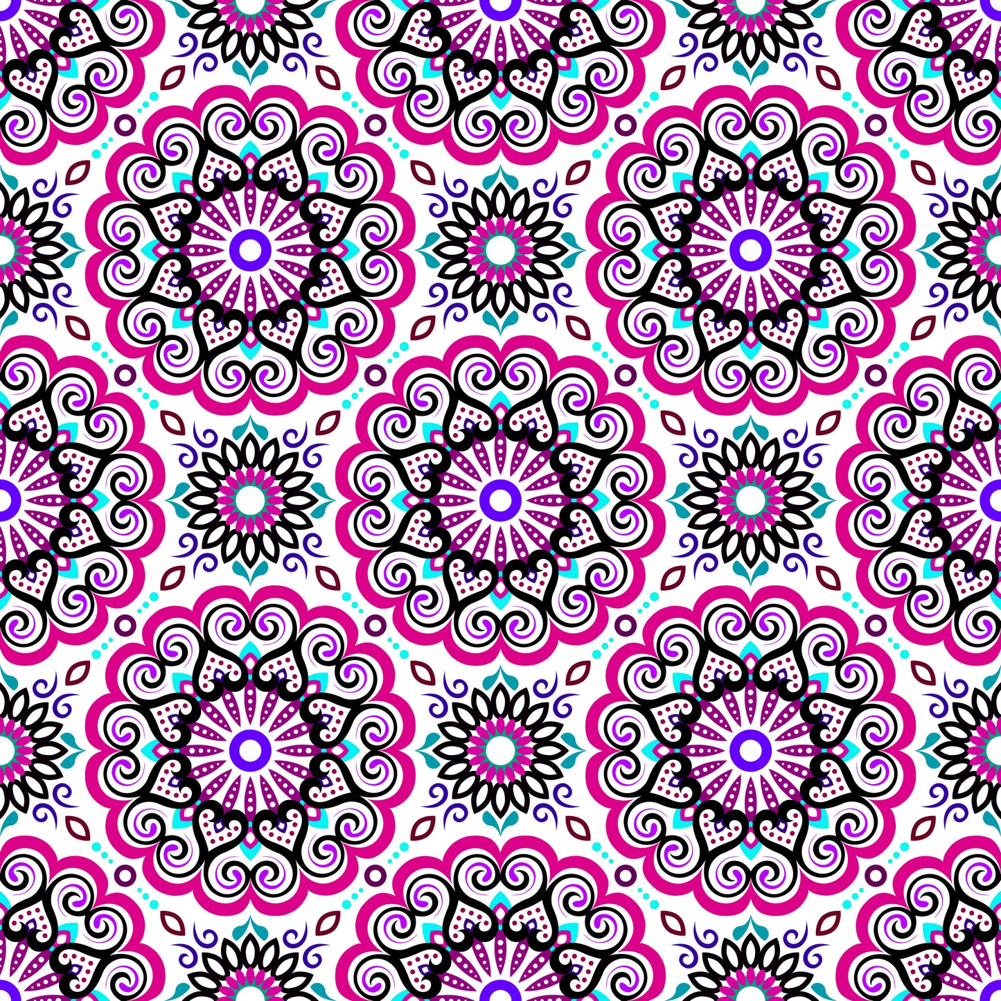 Pink - Turquoise - Purple Mandala Fabric - 179i