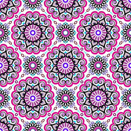 Pink - Turquoise - Purple Mandala Fabric - 179i