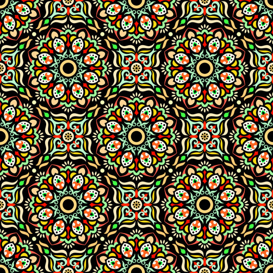 Orange - Green - Yellow Mandala Fabric - 186