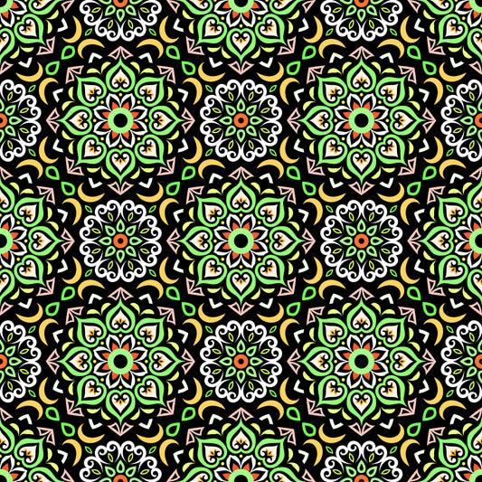 Green - Yellow - Orange Mandala Fabric - 213