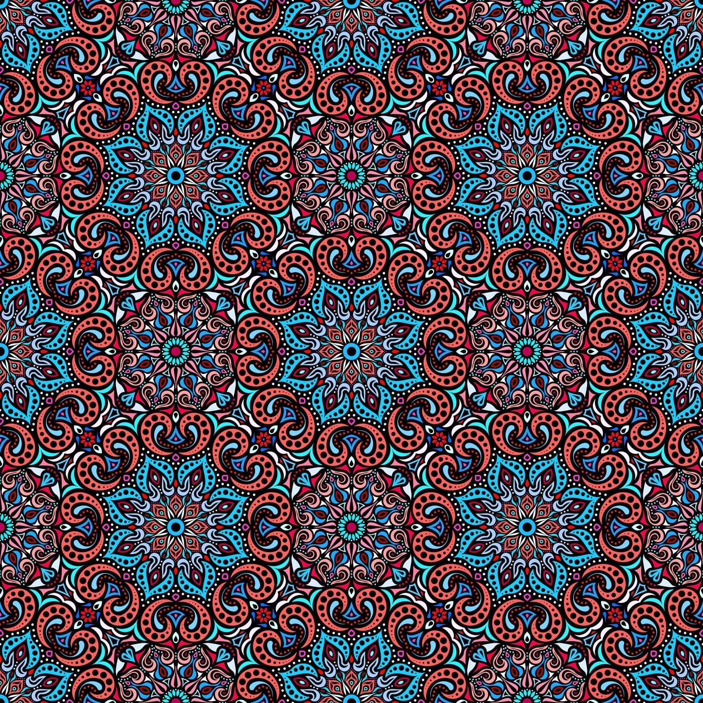 Red - Blue Mandala Fabric 2007.3