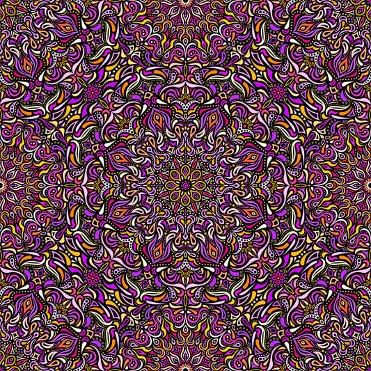 Purple - Yellow - Orange Mandala Fabric 2008.1