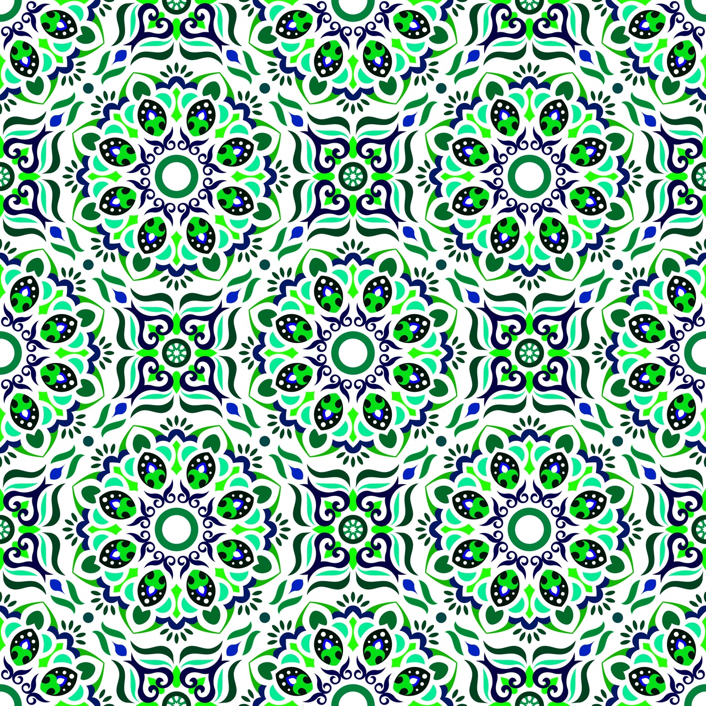 Turquoise - Green - Blue Mandala Fabric - 186i