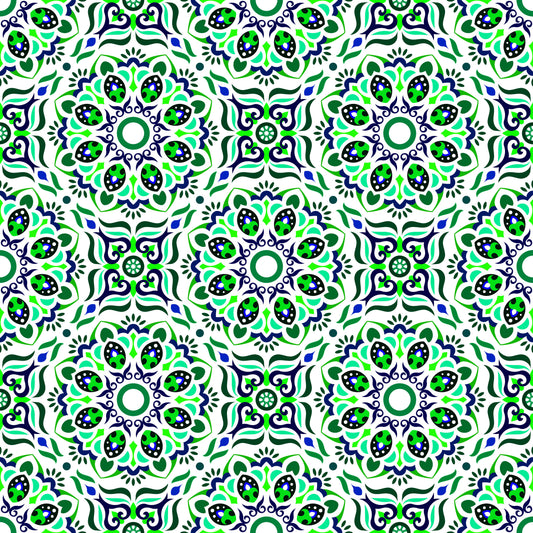 Turquoise - Green - Blue Mandala Fabric - 186i
