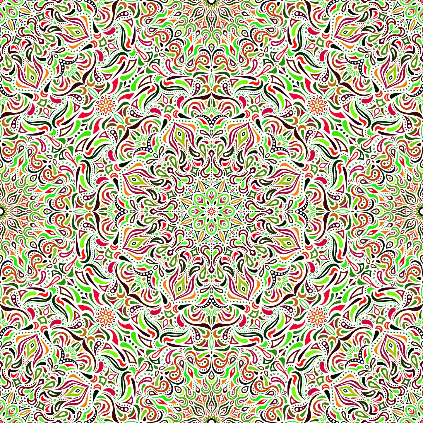 Green - Red - Orange Mandala Fabric 2008.1i