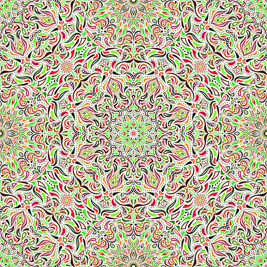 Green - Red - Orange Mandala Fabric 2008.1i