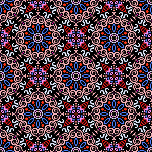 Red - Blue - Pink Mandala Fabric - 138