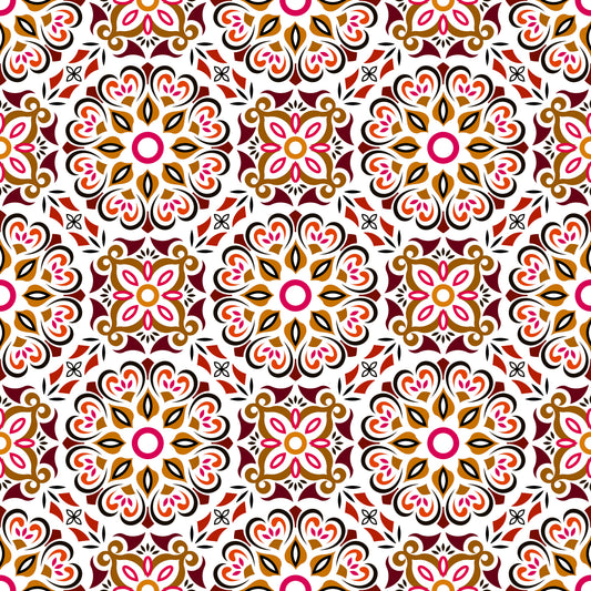 Orange - Brown - Red Mandala Fabric - 206i