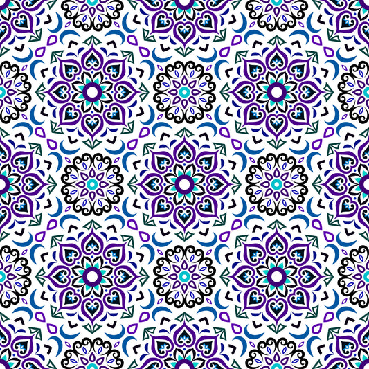 Blue - Purple - Turquoise Mandala Fabric - 213i