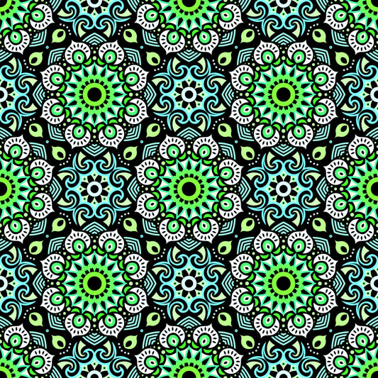 Turquoise - Green Mandala Fabric - 193