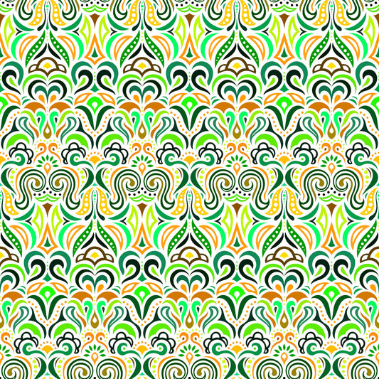 Green - Yellow - Orange Abstract Doodle Fabric 1008.3i