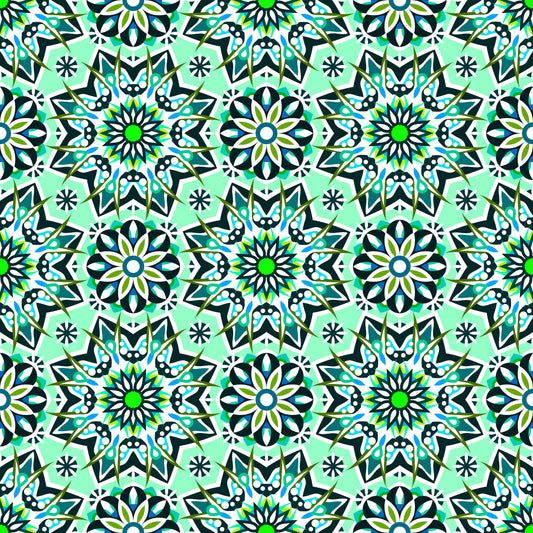 Turquoise - Green - Blue Mandala Fabric - 122i