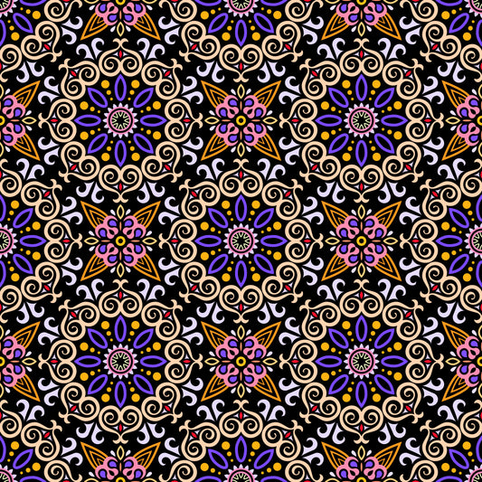 Yellow - Purple - Red Mandala Fabric - 138