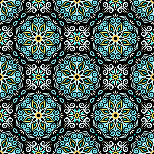 Turquoise - Yellow Mandala Fabric - 203
