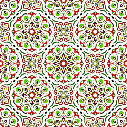 Red - Green Mandala Fabric - 209i