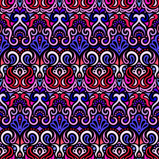 Red - Blue - Pink Abstract Doodle Fabric 1002