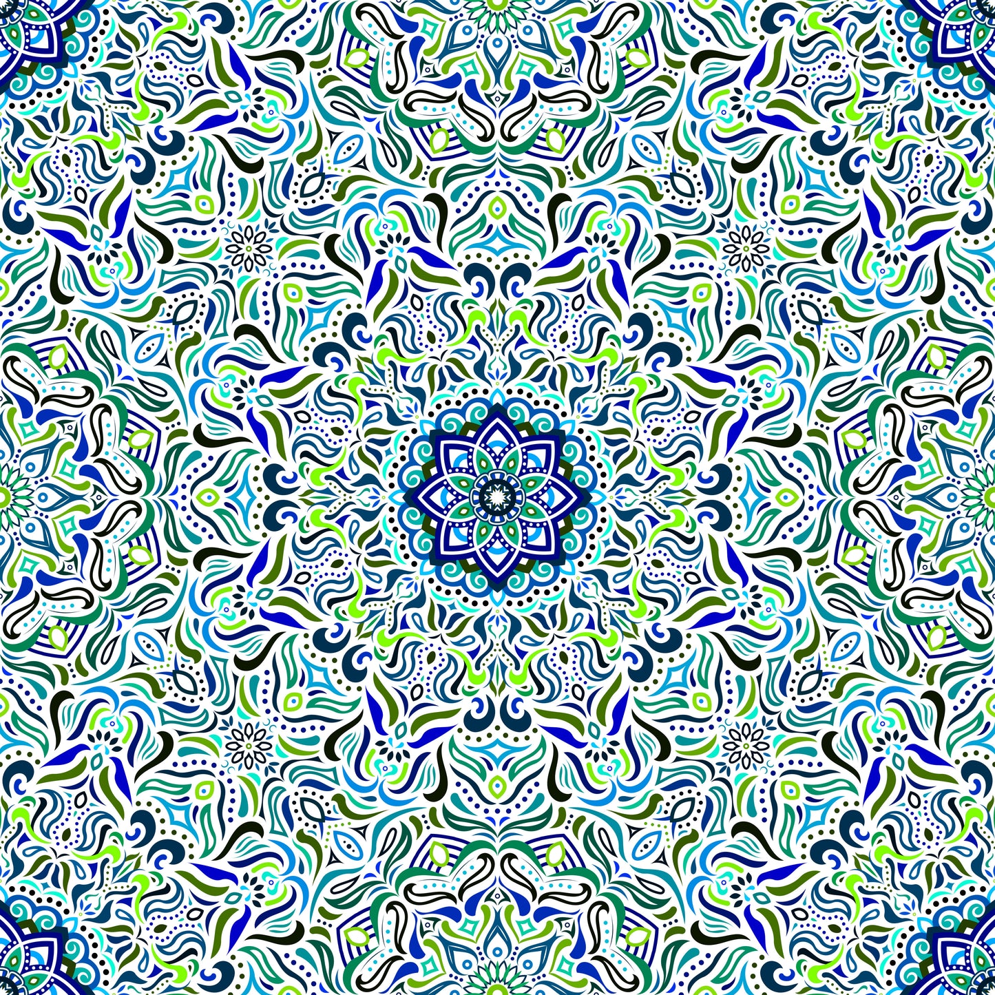 Turquoise - Green - Blue Mandala Fabric 2009.1i