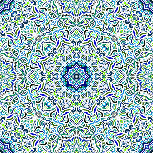 Turquoise - Green - Blue Mandala Fabric 2009.1i