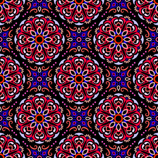 Red - Blue - Pink Mandala Fabric - 160