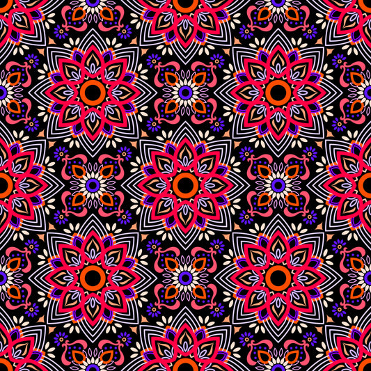 Red - Purple - Orange Mandala Fabric - 145