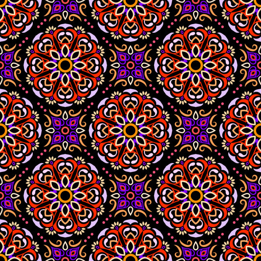 Orange - Yellow - Purple Mandala Fabric - 160
