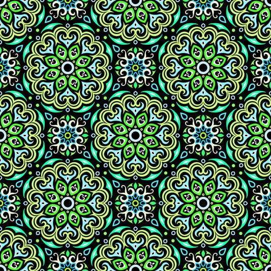 Green - Turquoise - Blue Mandala Fabric - 155