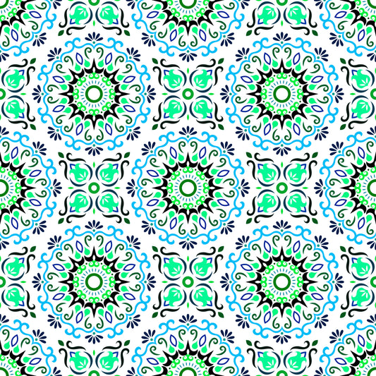 Turquoise - Blue Mandala Fabric - 174i