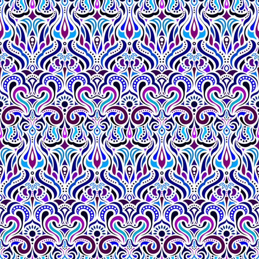 Purple - Blue Abstract Doodle Fabric 1012i