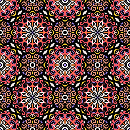 Orange - Yellow - Blue Mandala Fabric - 165