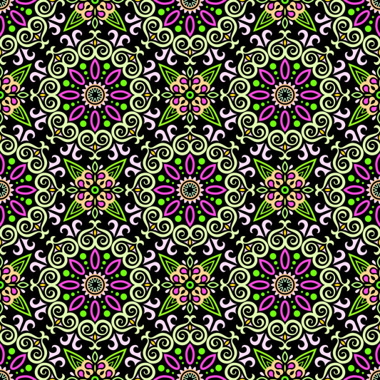Green - Pink - Yellow Mandala Fabric - 138